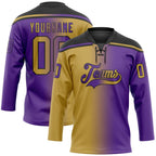 Custom Purple Old Gold-Black Gradient Fashion Hockey Lace Neck Jersey