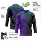 Custom Black Purple-Teal Gradient Fashion Hockey Lace Neck Jersey