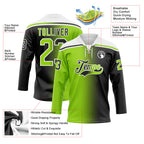 Custom Black Neon Green-White Gradient Fashion Hockey Lace Neck Jersey