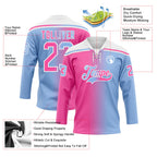 Custom Light Blue Pink-White Gradient Fashion Hockey Lace Neck Jersey