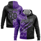Custom Stitched Graffiti Pattern Black Purple-Gray 3D Scratch Sports Pullover Sweatshirt Hoodie