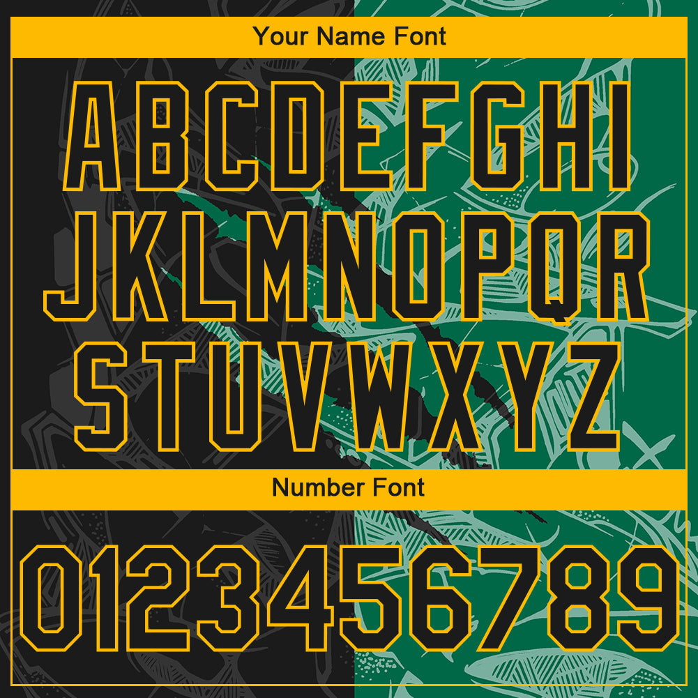 Custom Stitched Graffiti Pattern Black Kelly Green-Gold 3D Scratch Sports Pullover Sweatshirt Hoodie