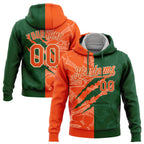 Custom Stitched Graffiti Pattern Orange Green-Cream 3D Scratch Sports Pullover Sweatshirt Hoodie