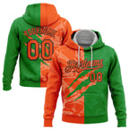 Custom Stitched Graffiti Pattern Orange Grass Green-Black 3D Scratch Sports Pullover Sweatshirt Hoodie