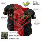 Custom Graffiti Pattern Black Red-Old Gold 3D Scratch Authentic Baseball Jersey