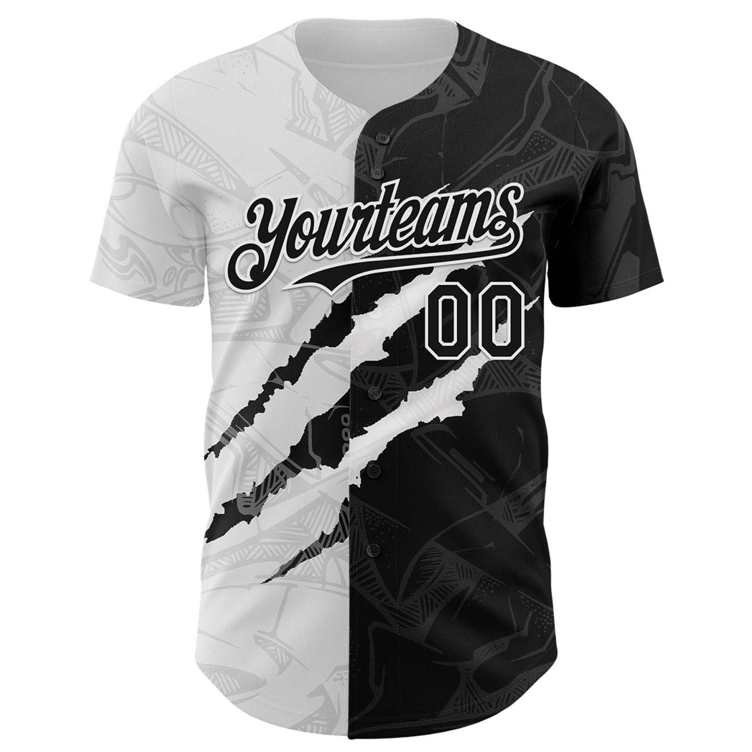 Custom Graffiti Pattern Black-White 3D Scratch Authentic Baseball Jersey