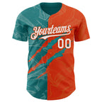 Custom Graffiti Pattern White Orange-Teal 3D Scratch Authentic Baseball Jersey
