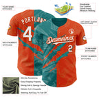 Custom Graffiti Pattern White Orange-Teal 3D Scratch Authentic Baseball Jersey