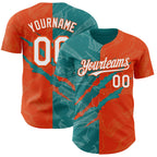 Custom Graffiti Pattern White Orange-Teal 3D Scratch Authentic Baseball Jersey