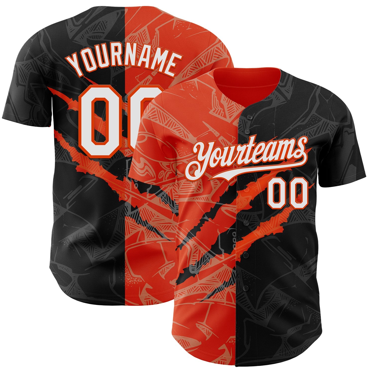 Custom Graffiti Pattern White Black-Orange 3D Scratch Authentic Baseball Jersey