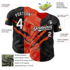 Custom Graffiti Pattern White Black-Orange 3D Scratch Authentic Baseball Jersey