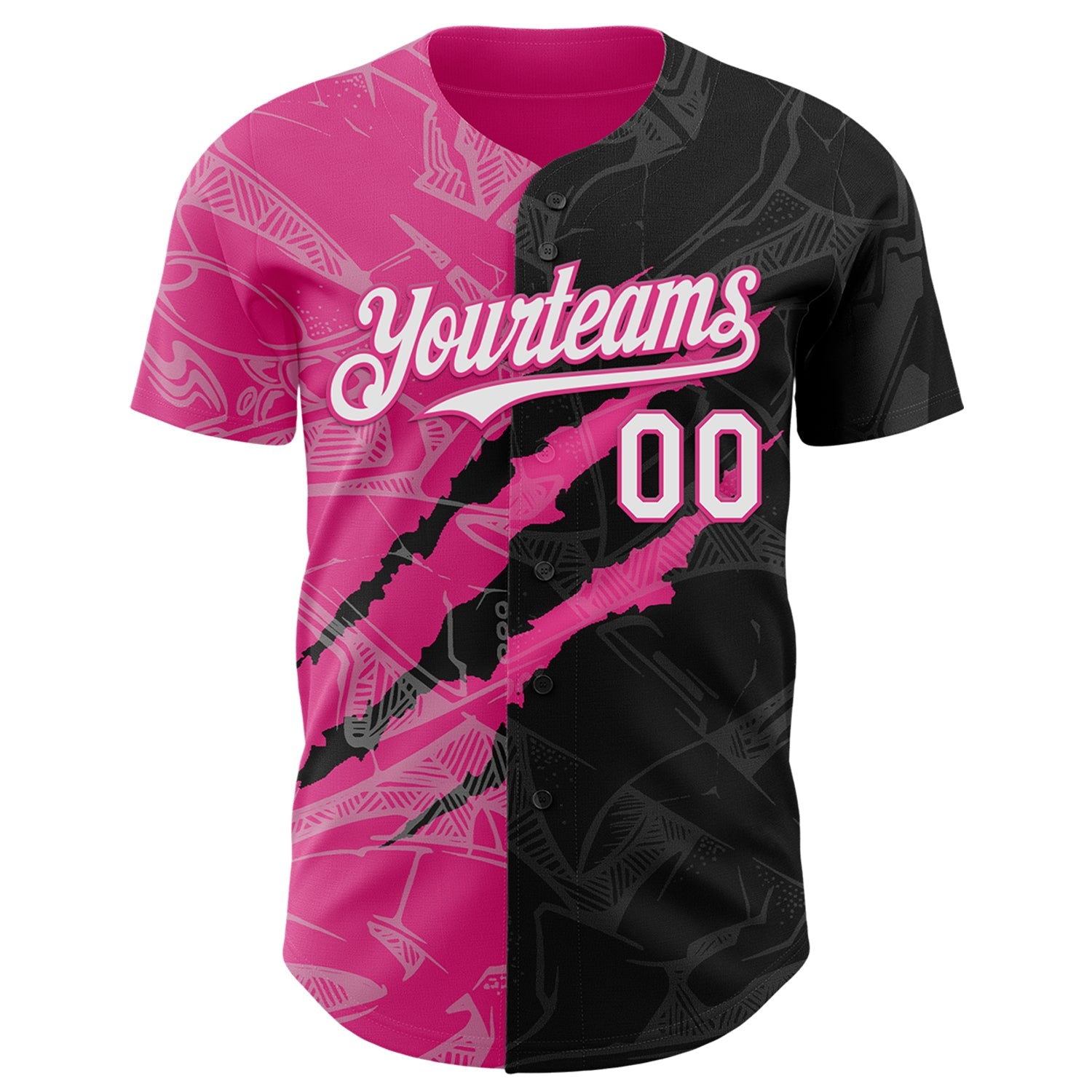 Custom Graffiti Pattern White Black-Pink 3D Scratch Authentic Baseball Jersey