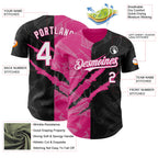Custom Graffiti Pattern White Black-Pink 3D Scratch Authentic Baseball Jersey