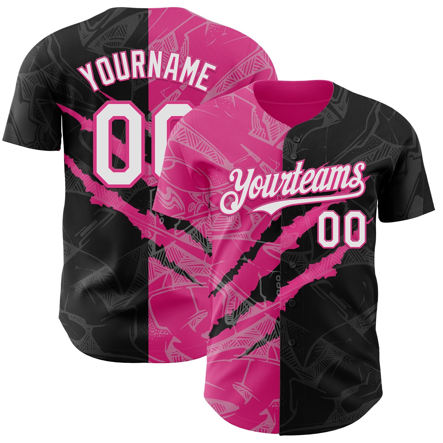 Custom Graffiti Pattern White Black-Pink 3D Scratch Authentic Baseball Jersey