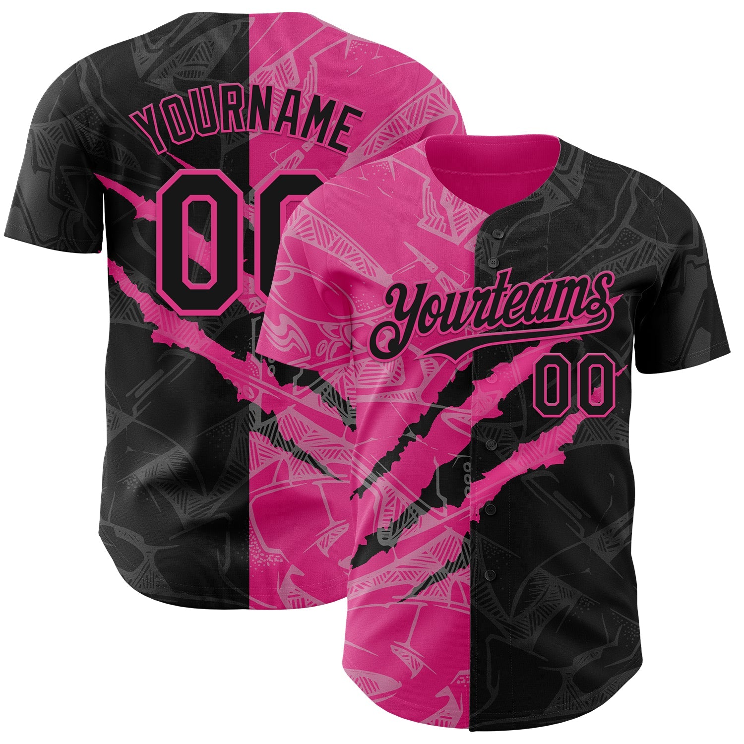 Custom Graffiti Pattern Black-Pink 3D Scratch Authentic Baseball Jersey