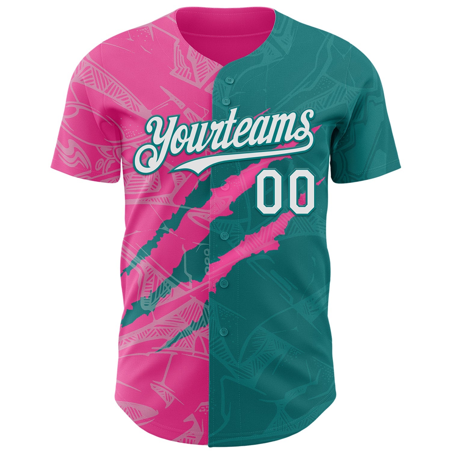 Custom Graffiti Pattern White Teal-Pink 3D Scratch Authentic Baseball Jersey