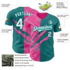 Custom Graffiti Pattern White Teal-Pink 3D Scratch Authentic Baseball Jersey