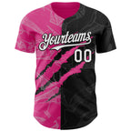 Custom Graffiti Pattern White Black-Pink 3D Scratch Authentic Baseball Jersey