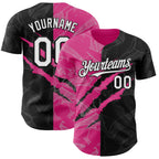 Custom Graffiti Pattern White Black-Pink 3D Scratch Authentic Baseball Jersey