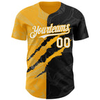 Custom Graffiti Pattern White Black-Gold 3D Scratch Authentic Baseball Jersey