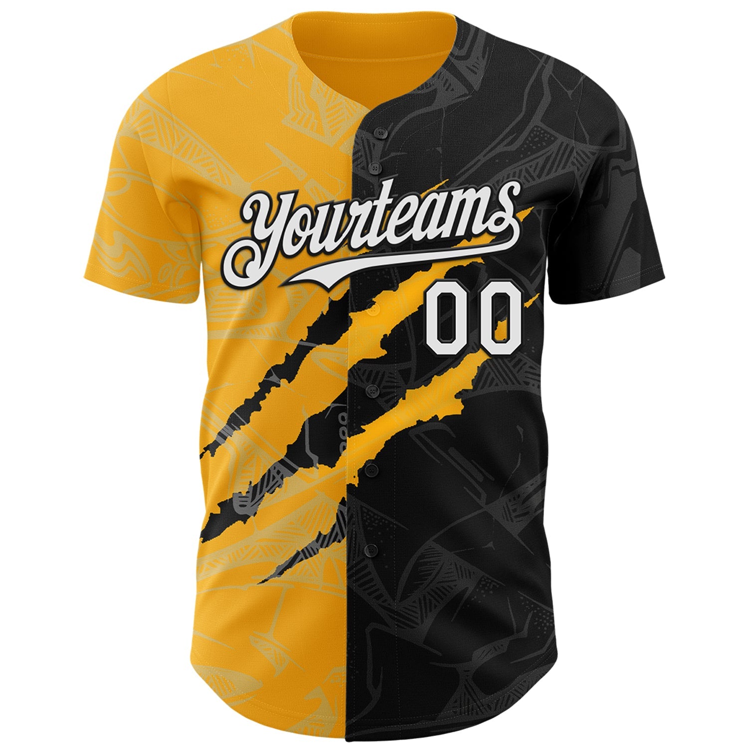 Custom Graffiti Pattern White Black-Gold 3D Scratch Authentic Baseball Jersey