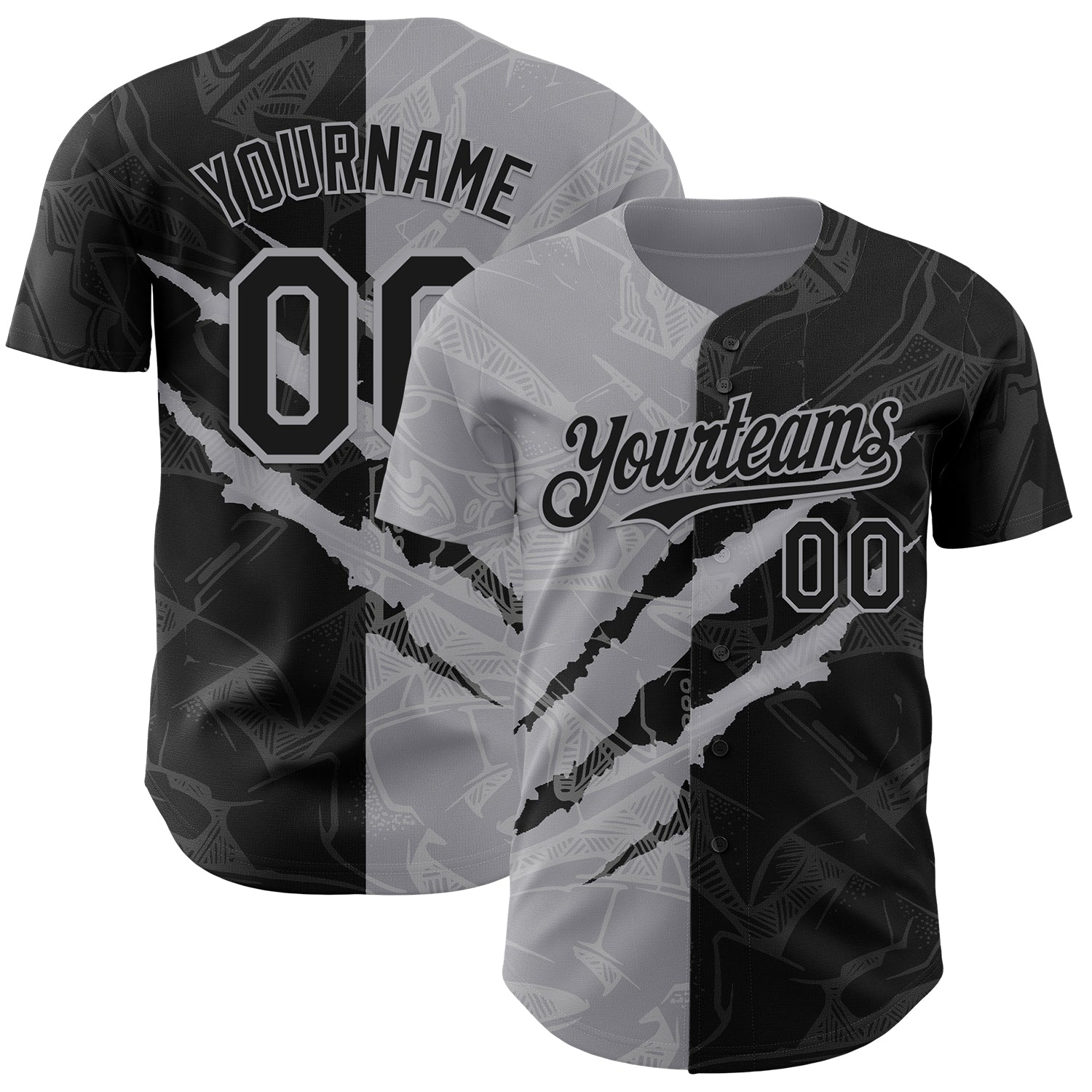 Custom Graffiti Pattern Black-Gray 3D Scratch Authentic Baseball Jersey