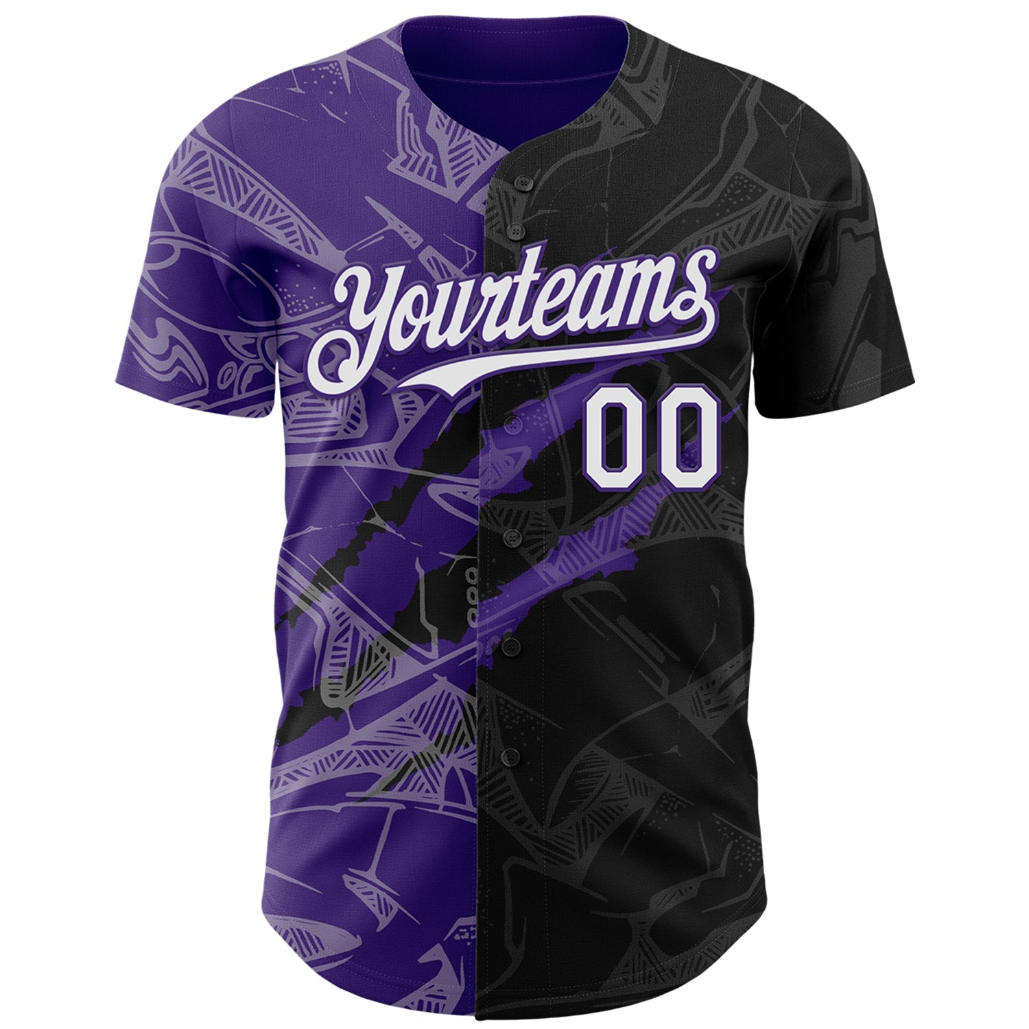 Custom Graffiti Pattern White Black-Purple 3D Scratch Authentic Baseball Jersey