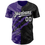 Custom Graffiti Pattern White Black-Purple 3D Scratch Authentic Baseball Jersey