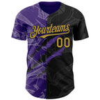 Custom Graffiti Pattern Old Gold Black-Purple 3D Scratch Authentic Baseball Jersey