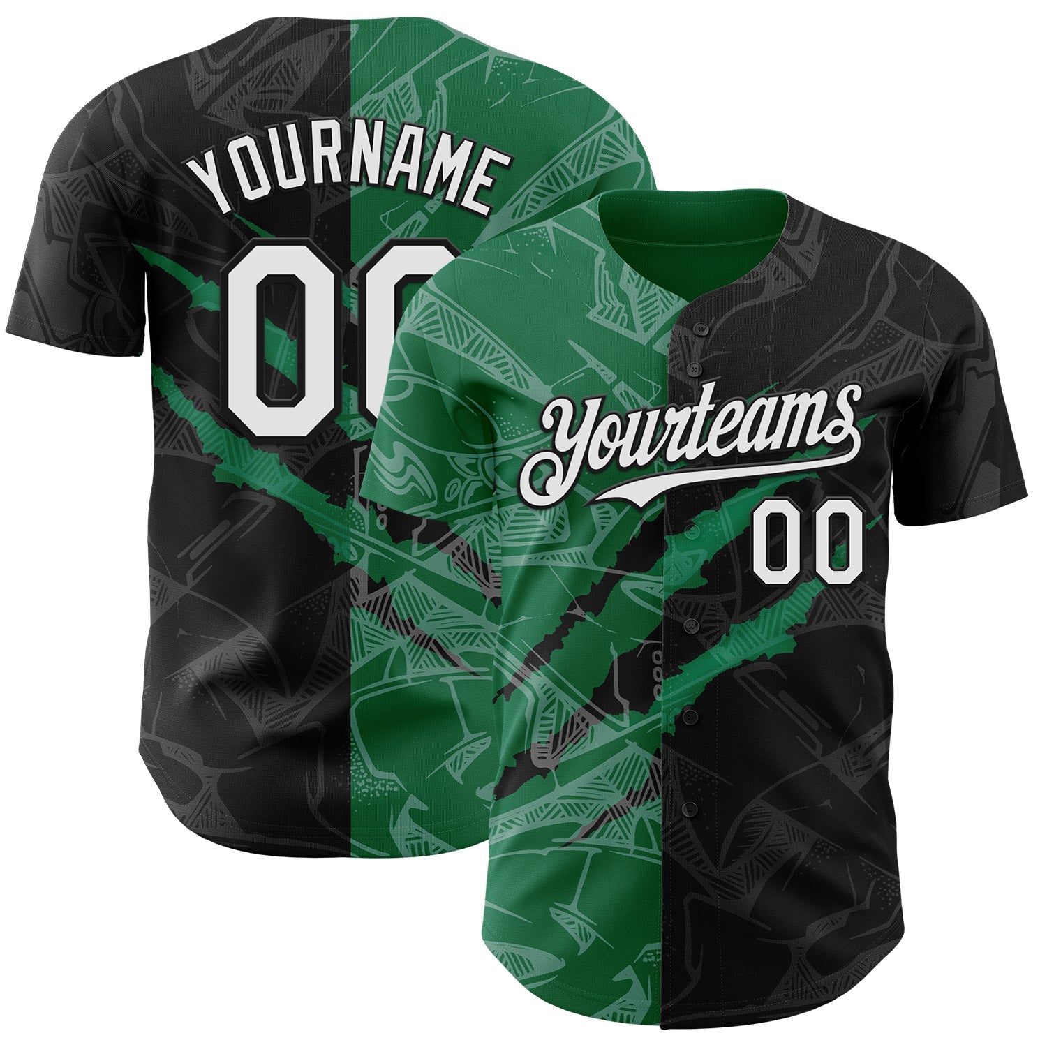 Custom Graffiti Pattern White Black-Kelly Green 3D Scratch Authentic Baseball Jersey