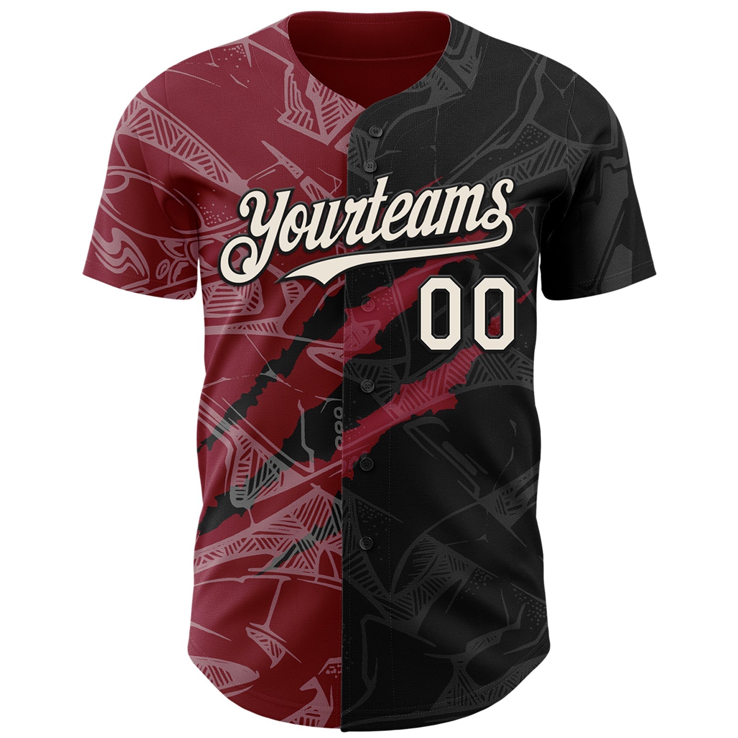 Custom Graffiti Pattern Cream Black-Crimson 3D Scratch Authentic Baseball Jersey