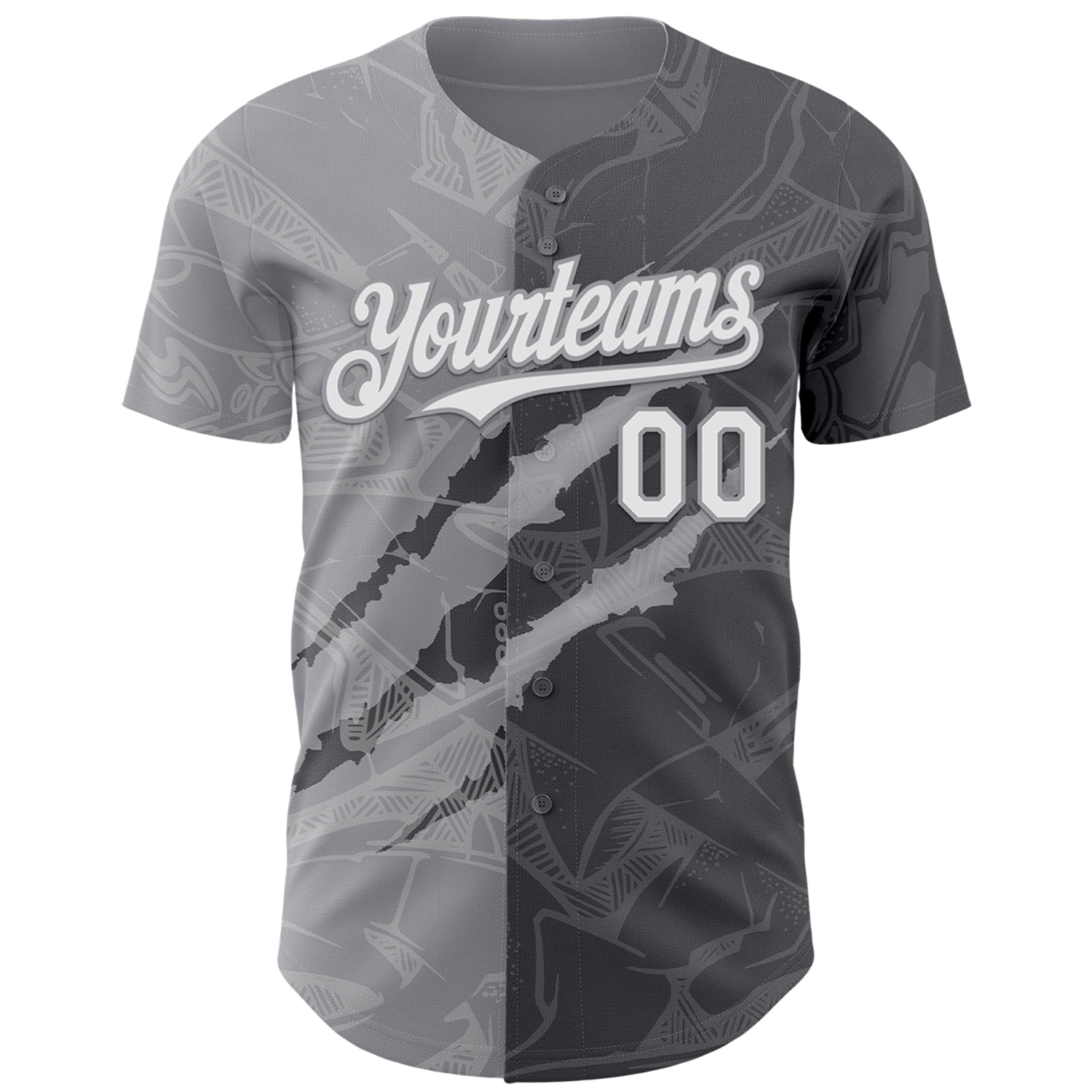 Custom Graffiti Pattern White Steel Gray-Gray 3D Scratch Authentic Baseball Jersey