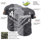 Custom Graffiti Pattern White Steel Gray-Gray 3D Scratch Authentic Baseball Jersey