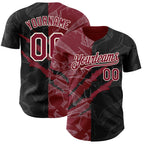 Custom Graffiti Pattern Crimson Black-Cream 3D Scratch Authentic Baseball Jersey