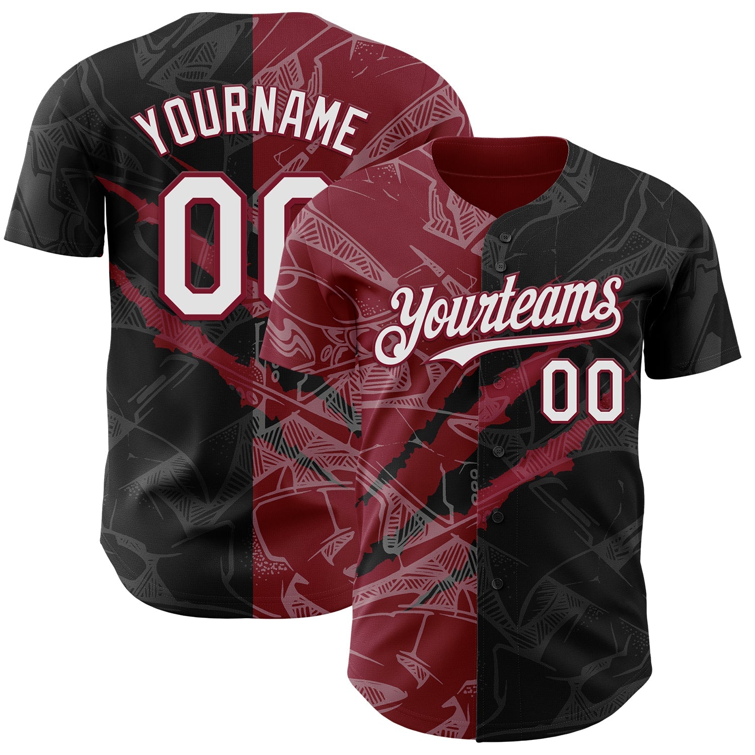 Custom Graffiti Pattern White Black-Crimson 3D Scratch Authentic Baseball Jersey