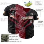 Custom Graffiti Pattern Vintage USA Flag Black Crimson-Cream 3D Scratch Authentic Baseball Jersey