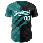 Custom Graffiti Pattern White Black-Teal 3D Scratch Authentic Baseball Jersey