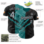 Custom Graffiti Pattern Gray Black-Teal 3D Scratch Authentic Baseball Jersey