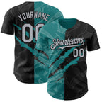 Custom Graffiti Pattern Gray Black-Teal 3D Scratch Authentic Baseball Jersey