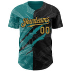 Custom Graffiti Pattern Old Gold Black-Teal 3D Scratch Authentic Baseball Jersey