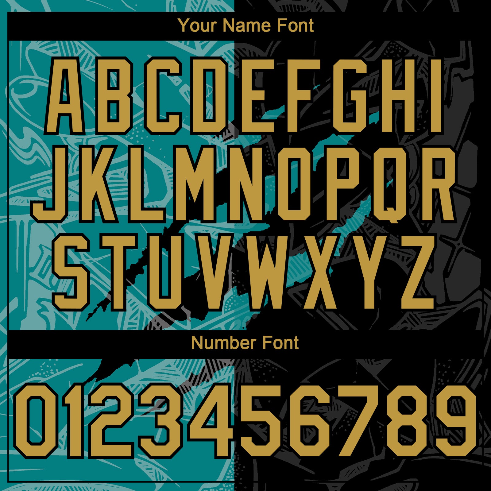 Custom Graffiti Pattern Old Gold Black-Teal 3D Scratch Authentic Baseball Jersey