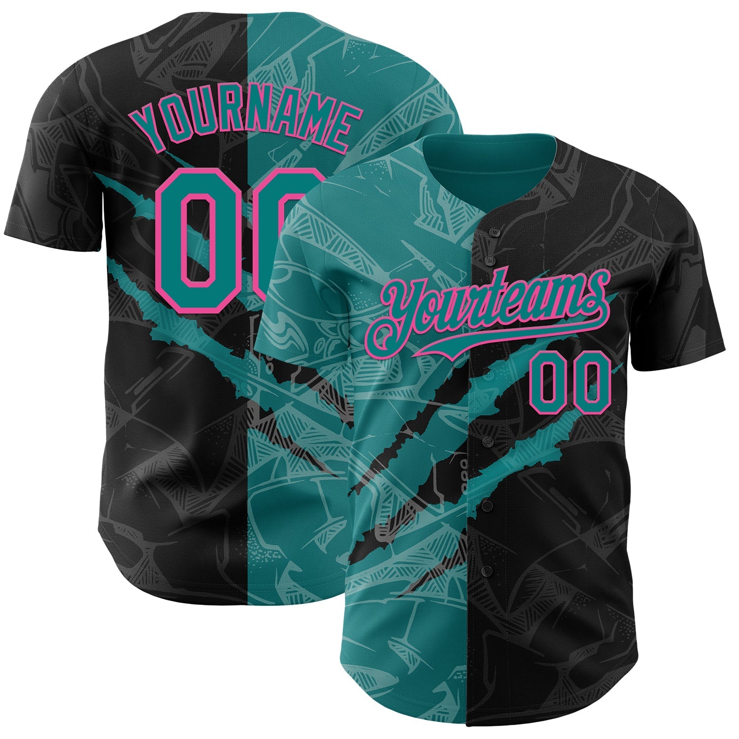 Custom Graffiti Pattern Teal Black-Pink 3D Scratch Authentic Baseball Jersey