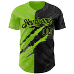 Custom Graffiti Pattern Black-Neon Green 3D Scratch Authentic Baseball Jersey
