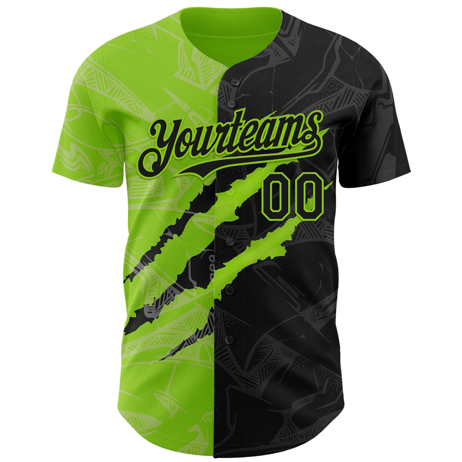 Custom Graffiti Pattern Black-Neon Green 3D Scratch Authentic Baseball Jersey
