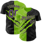 Custom Graffiti Pattern Purple Black-Neon Green 3D Scratch Authentic Baseball Jersey