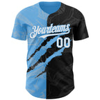 Custom Graffiti Pattern White Black-Sky Blue 3D Scratch Authentic Baseball Jersey