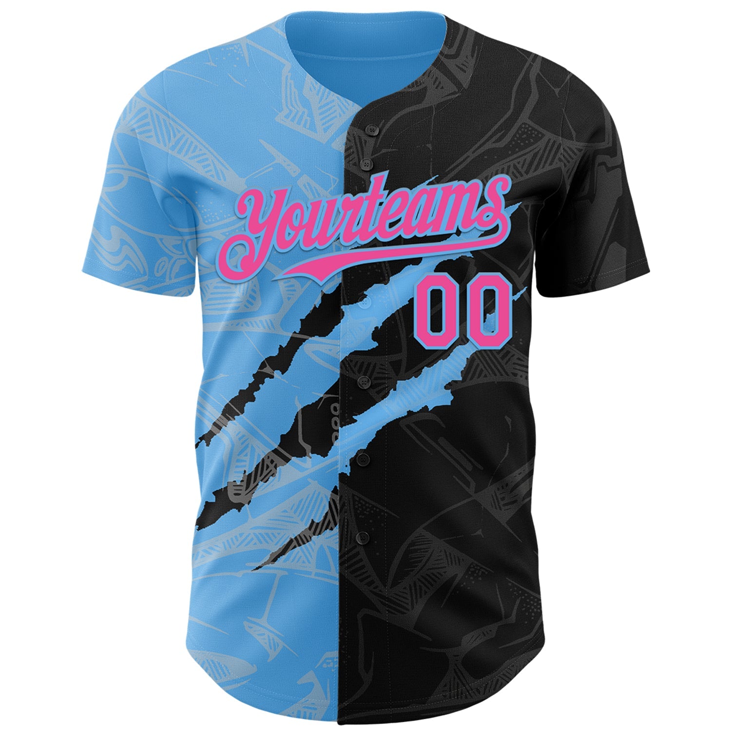 Custom Graffiti Pattern Pink Black-Sky Blue 3D Scratch Authentic Baseball Jersey