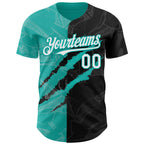 Custom Graffiti Pattern White Black-Aqua 3D Scratch Authentic Baseball Jersey