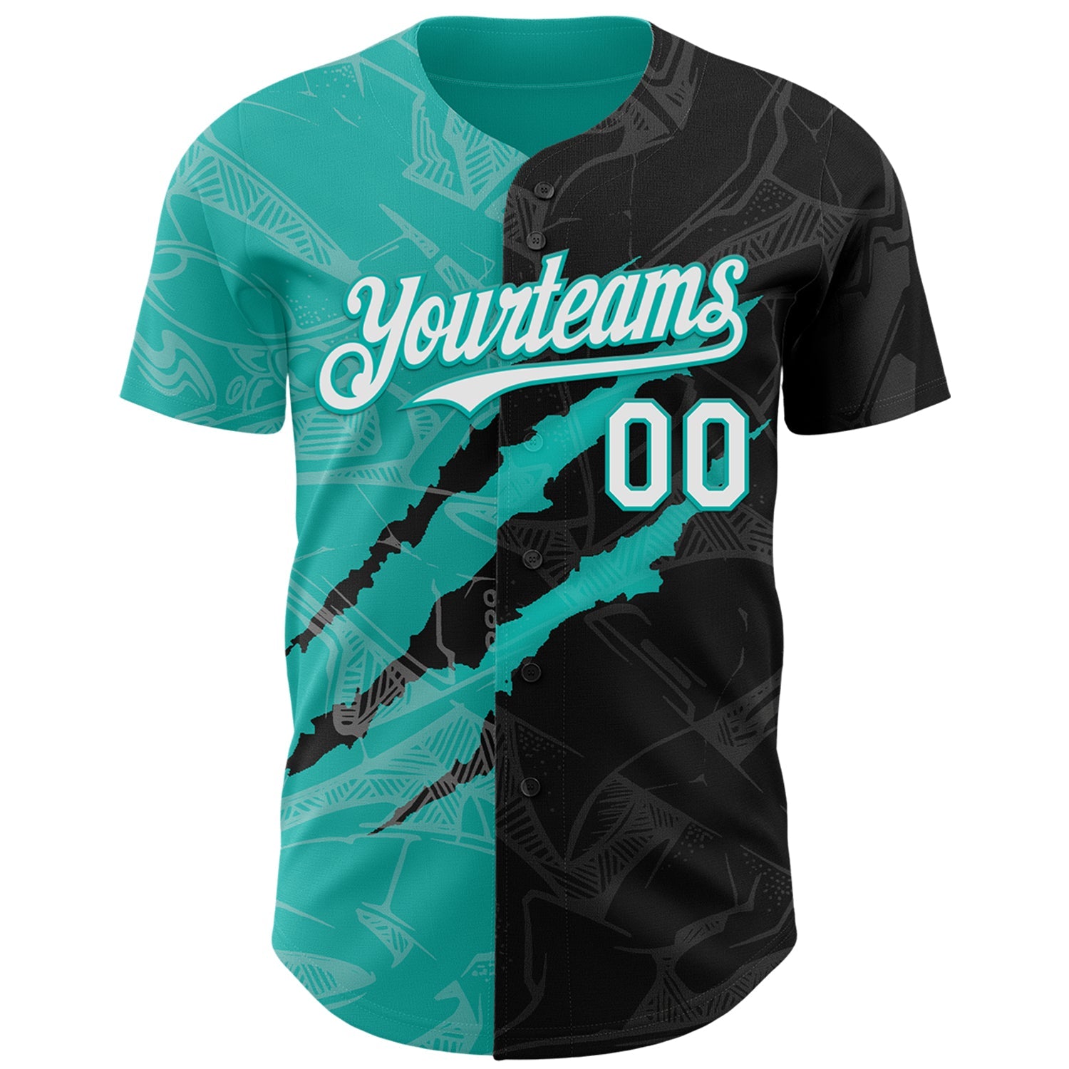 Custom Graffiti Pattern White Black-Aqua 3D Scratch Authentic Baseball Jersey