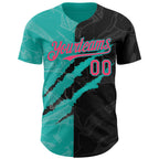 Custom Graffiti Pattern Neon Pink Black-Aqua 3D Scratch Authentic Baseball Jersey